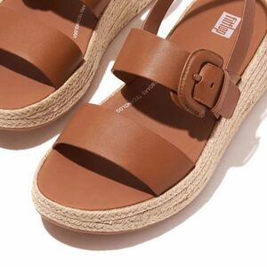 FitFlop Women's F-Mode Espadrille Sandals 9 Tan Buckle Leather Flatform NWOB